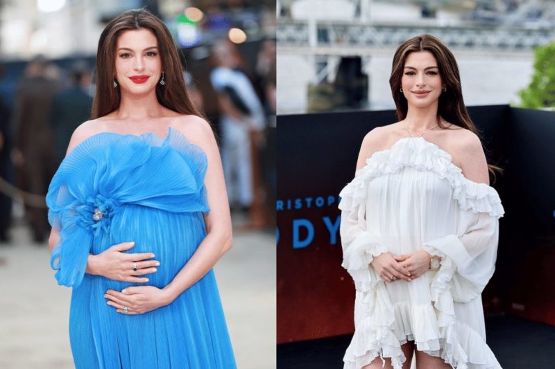 Kumpulan Potret Anne Hathaway Pamer Baby Bump saat Promo The Odyssey
